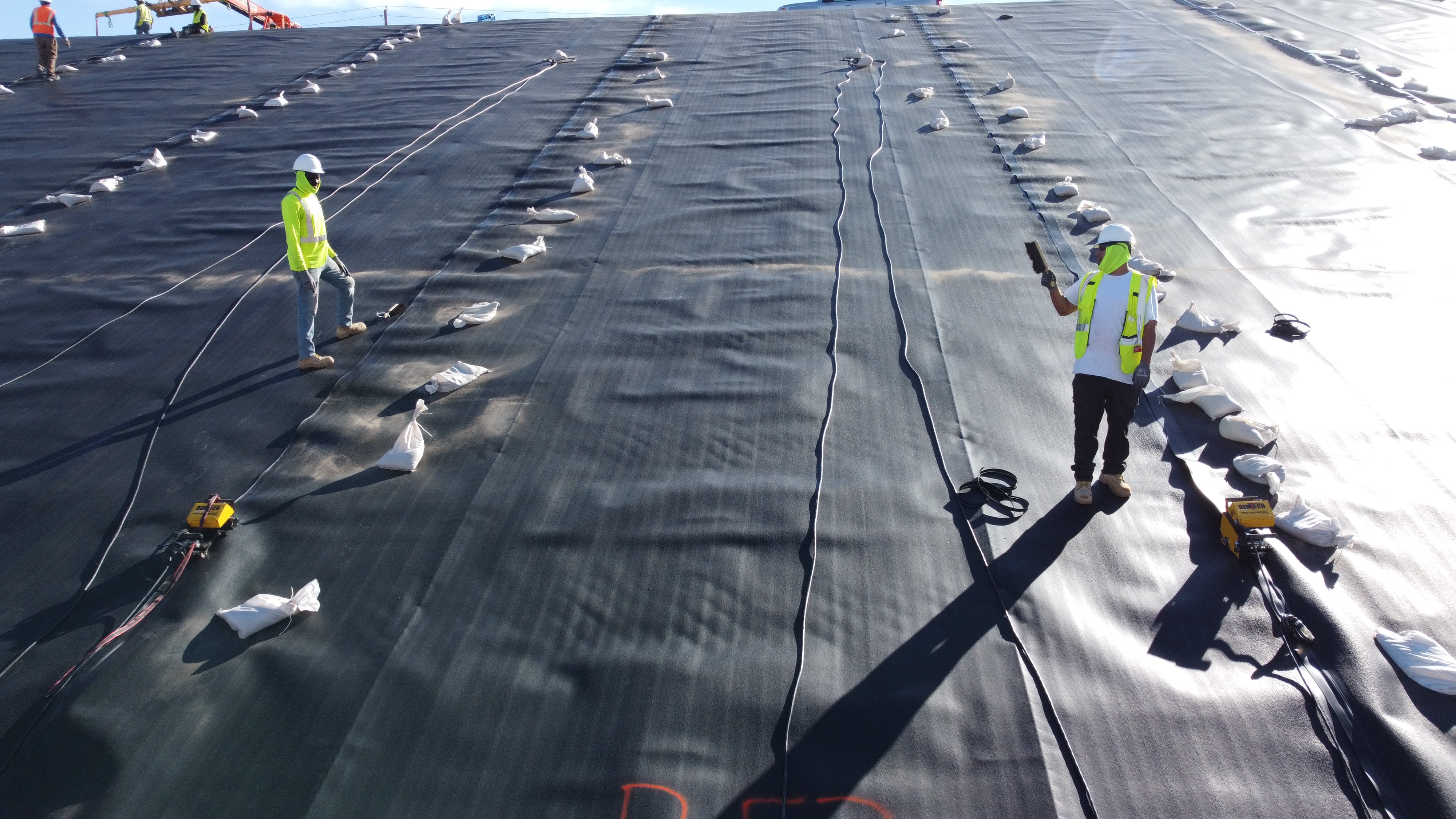 geosynthetic liner being welded via wedge